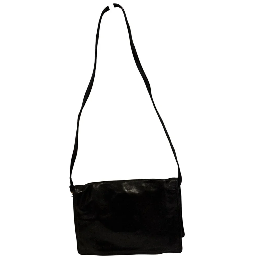 Jay Herbert New York Vintage Black Leather Crossbody Clutch Bag Gold Hardware